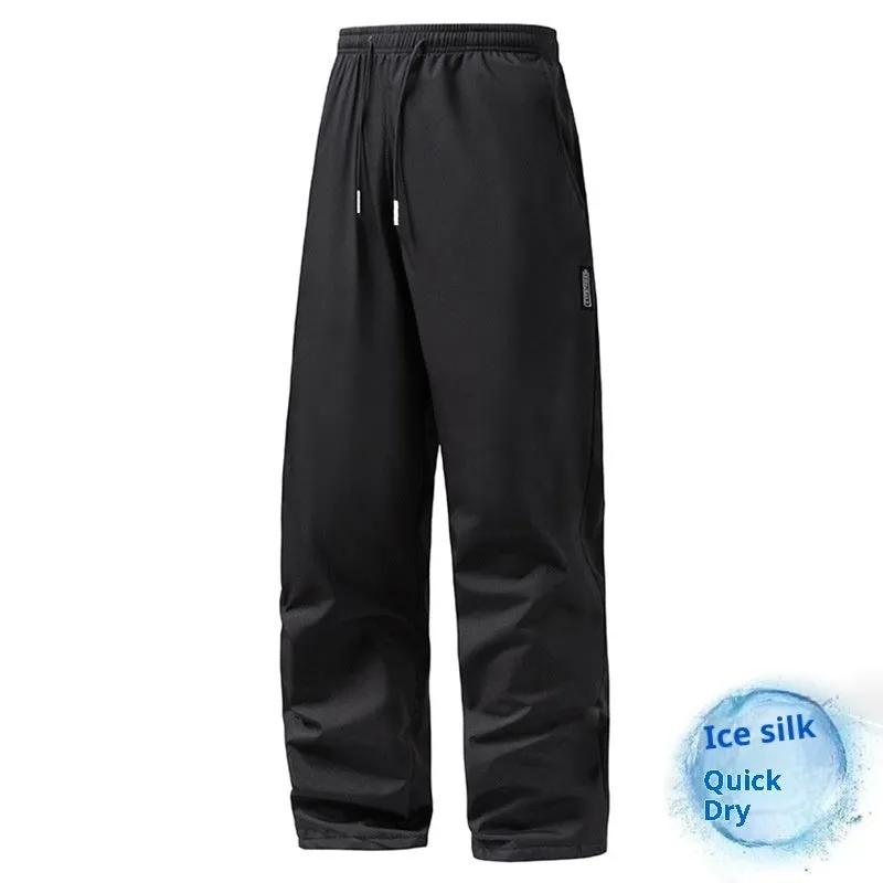 Korean style large size straight pants in black lint-free fabric, size M to 5XL
