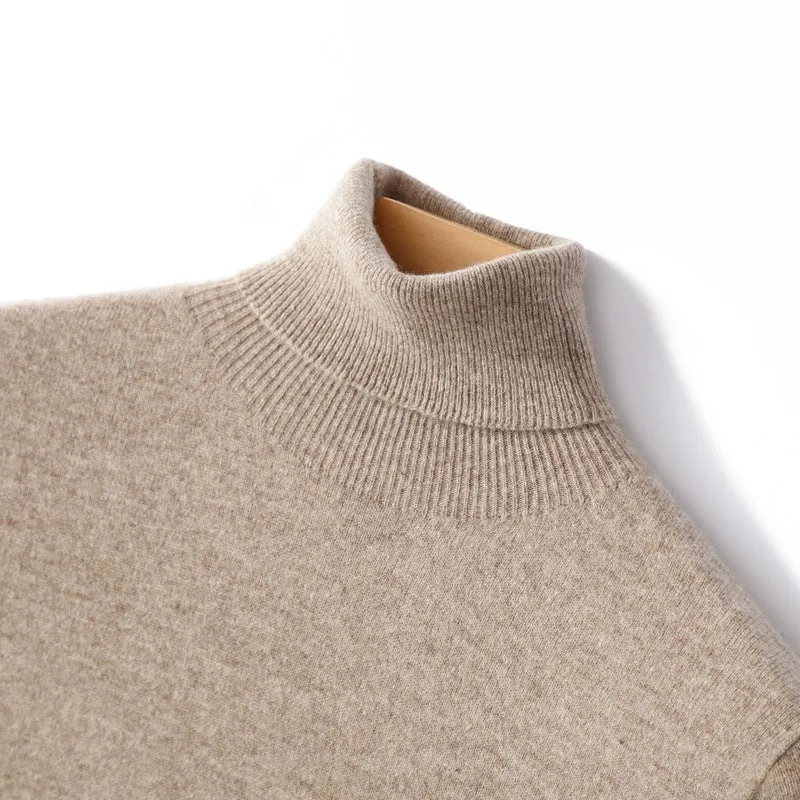 Men's loose pullover sweater in high collar dark blue, standard wool yarn