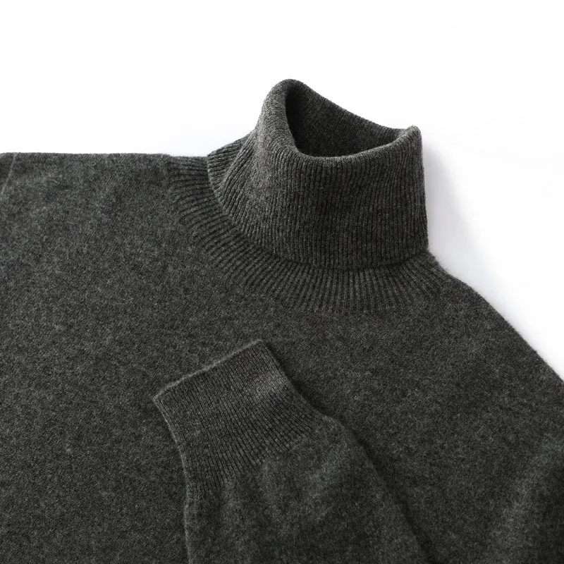Men's loose pullover sweater in high collar dark blue, standard wool yarn