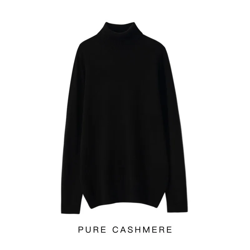 Men's loose pullover sweater in high collar dark blue, standard wool yarn