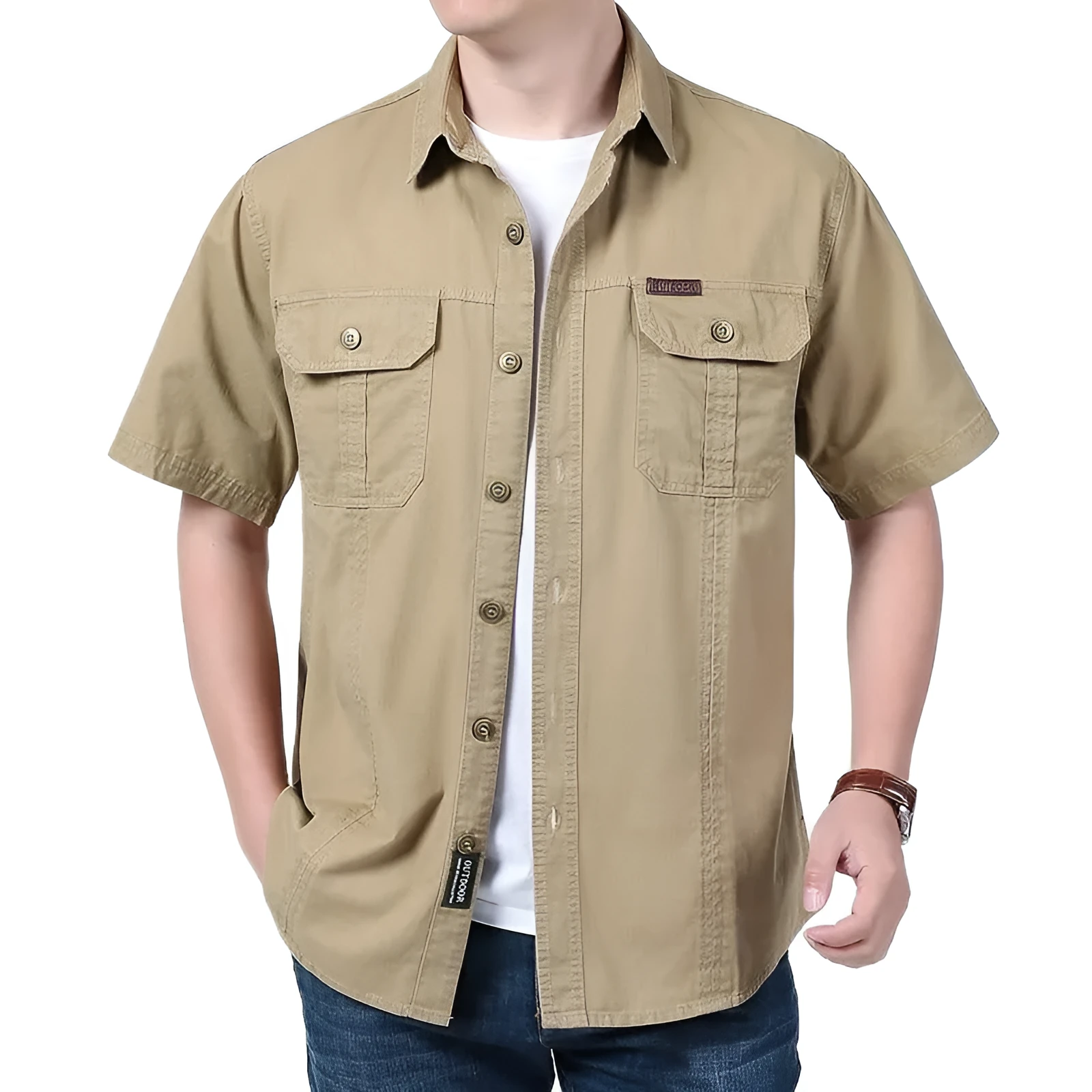 Men's solid colour cotton short sleeve cardigan shirt in dark blue, regular fit, summer wear