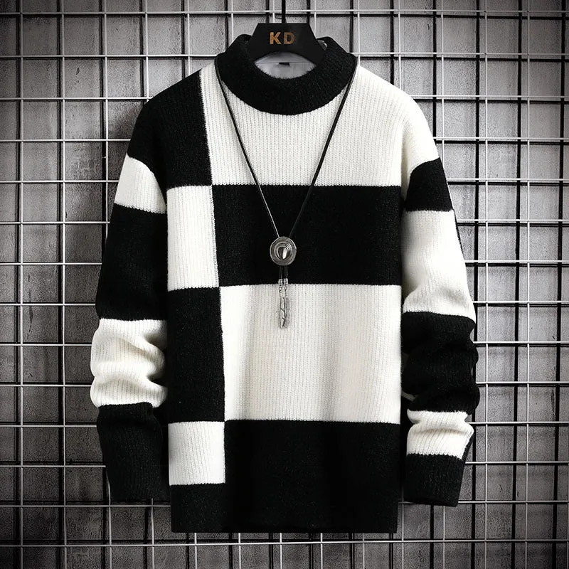 Men's thickened modal cardigan sweater coat in colour block design, loose fit, sizes M-4XL, white collar with black option