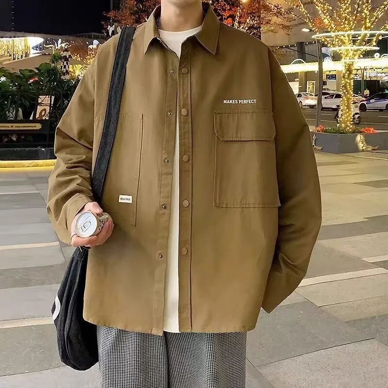 Fashion loose oversized cardigan for men in green, long sleeves, minimalist style, polyester fabric