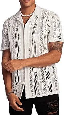 Men's knitted short-sleeve button shirt in black with a cardigan style front.