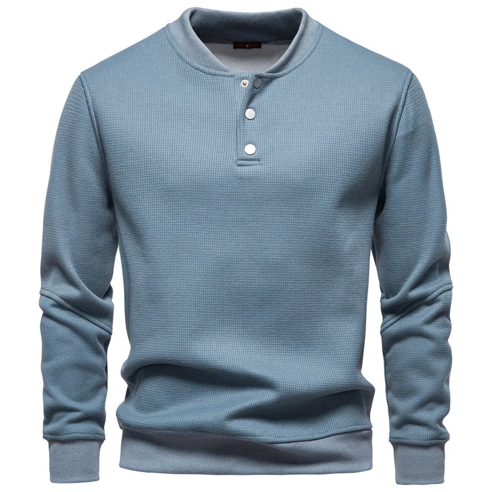 Men's fleece-lined round neck sweatshirt in black, long sleeves, ribbed cuffs, casual fit