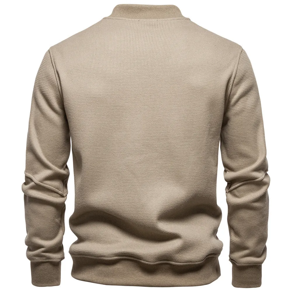 Men's fleece-lined round neck sweatshirt in black, long sleeves, ribbed cuffs, casual fit