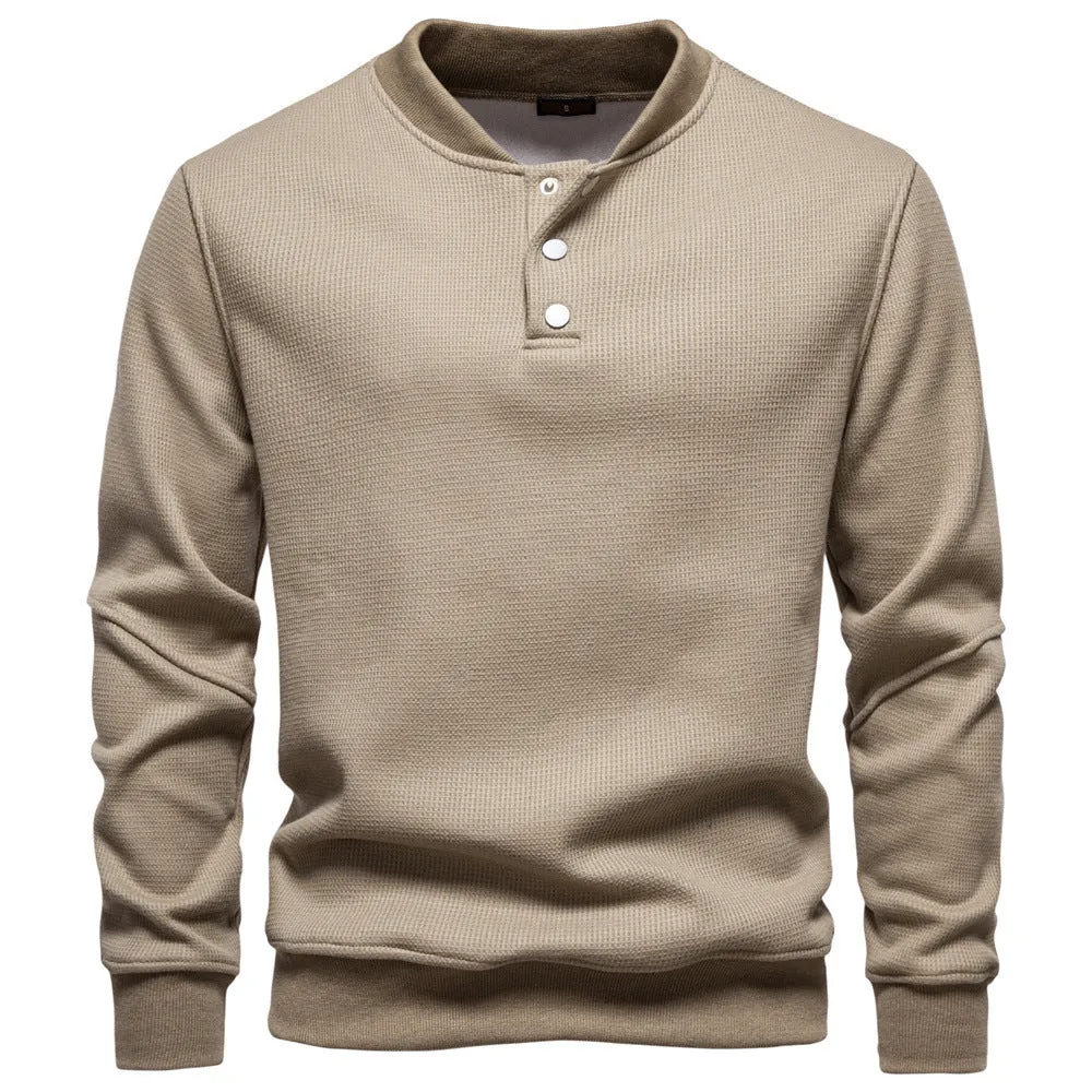 Men's fleece-lined round neck sweatshirt in black, long sleeves, ribbed cuffs, casual fit
