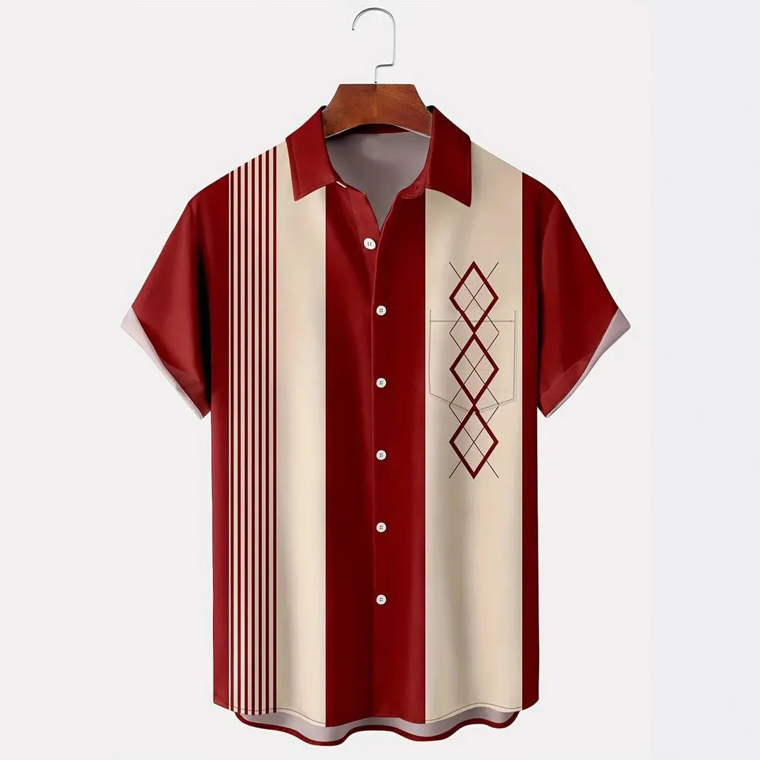 Men's plaid short-sleeved shirt with lapel cardigan style in polyester elastic fabric