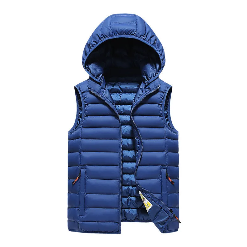 Men's Korean slim trendy vest in black, thick polyester with cotton filling, slim fit, casual style