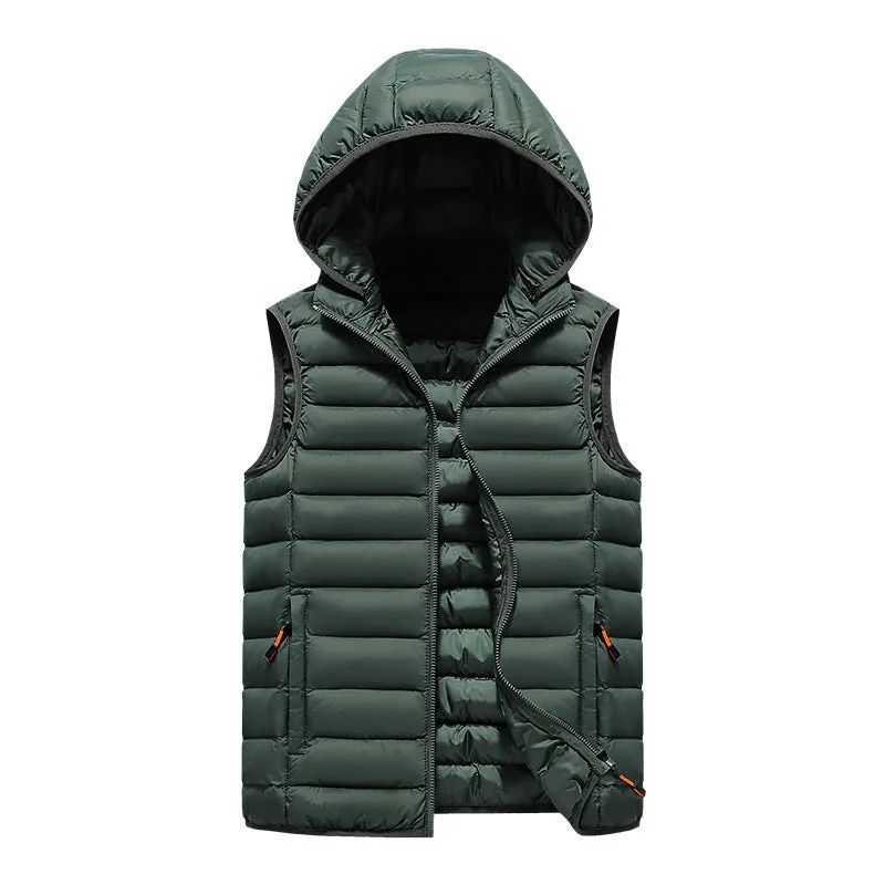 Men's Korean slim trendy vest in black, thick polyester with cotton filling, slim fit, casual style
