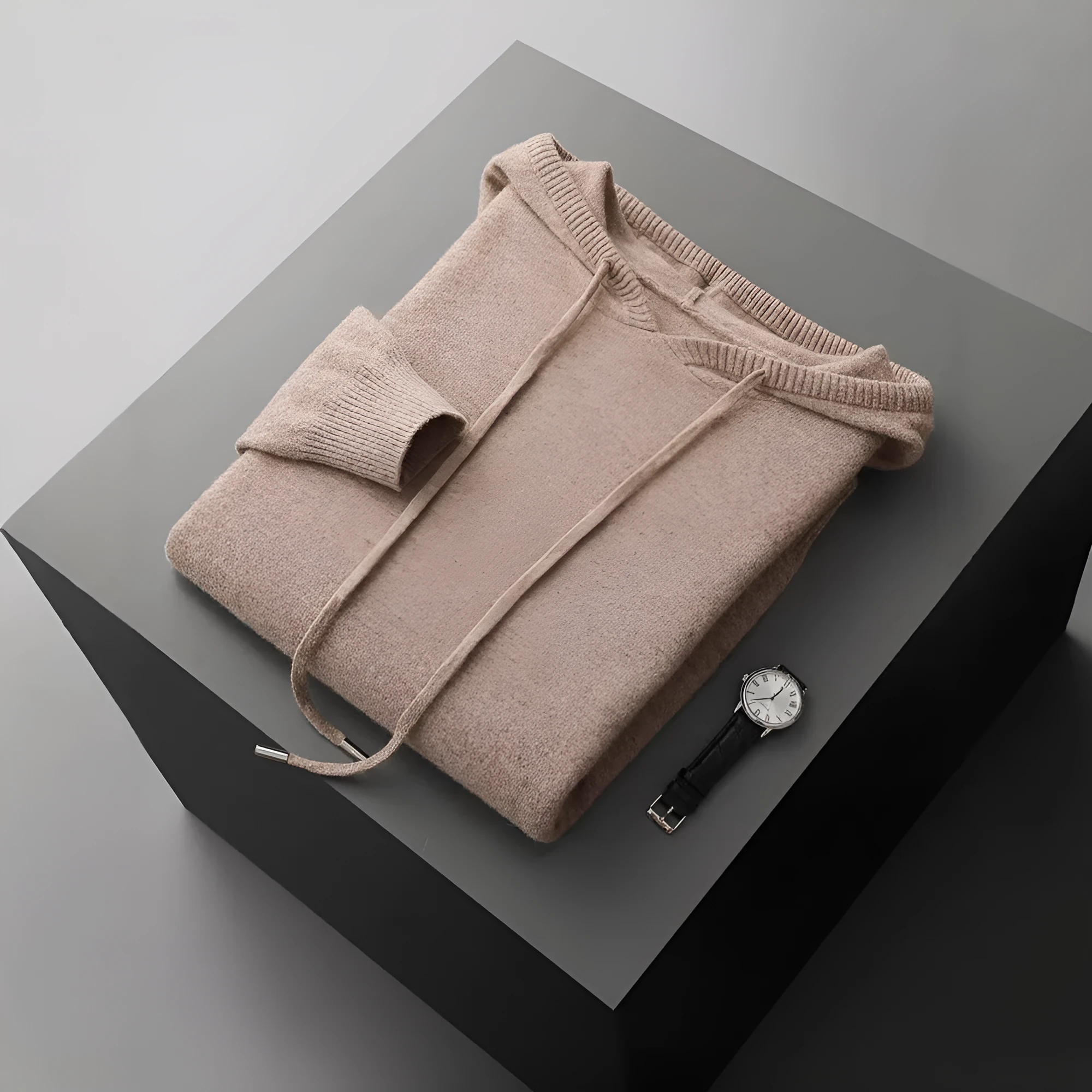 Men's thick knitted hooded sweater in solid colour, loose fit, plus size, winter pullover top