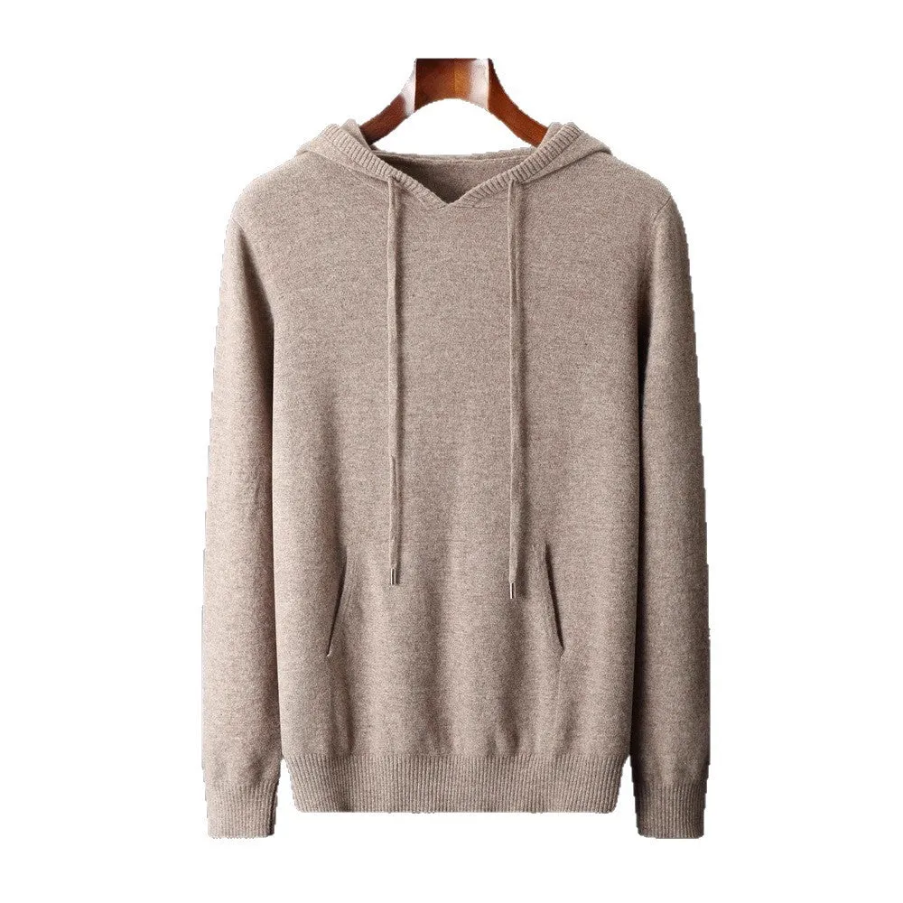 Men's thick knitted hooded sweater in solid colour, loose fit, plus size, winter pullover top