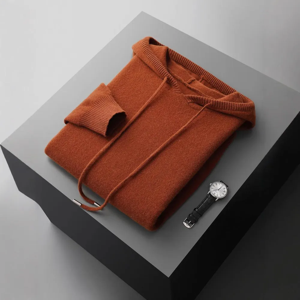 Men's thick knitted hooded sweater in solid colour, loose fit, plus size, winter pullover top