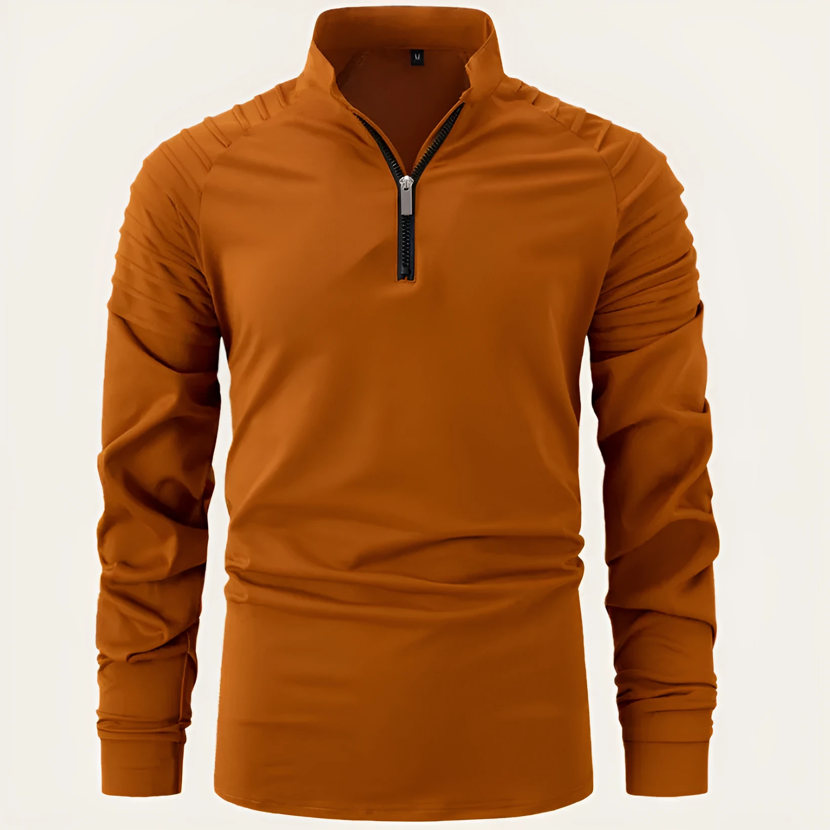 Spring autumn men's cotton blend slim fit long sleeve zipper polo shirt in army green