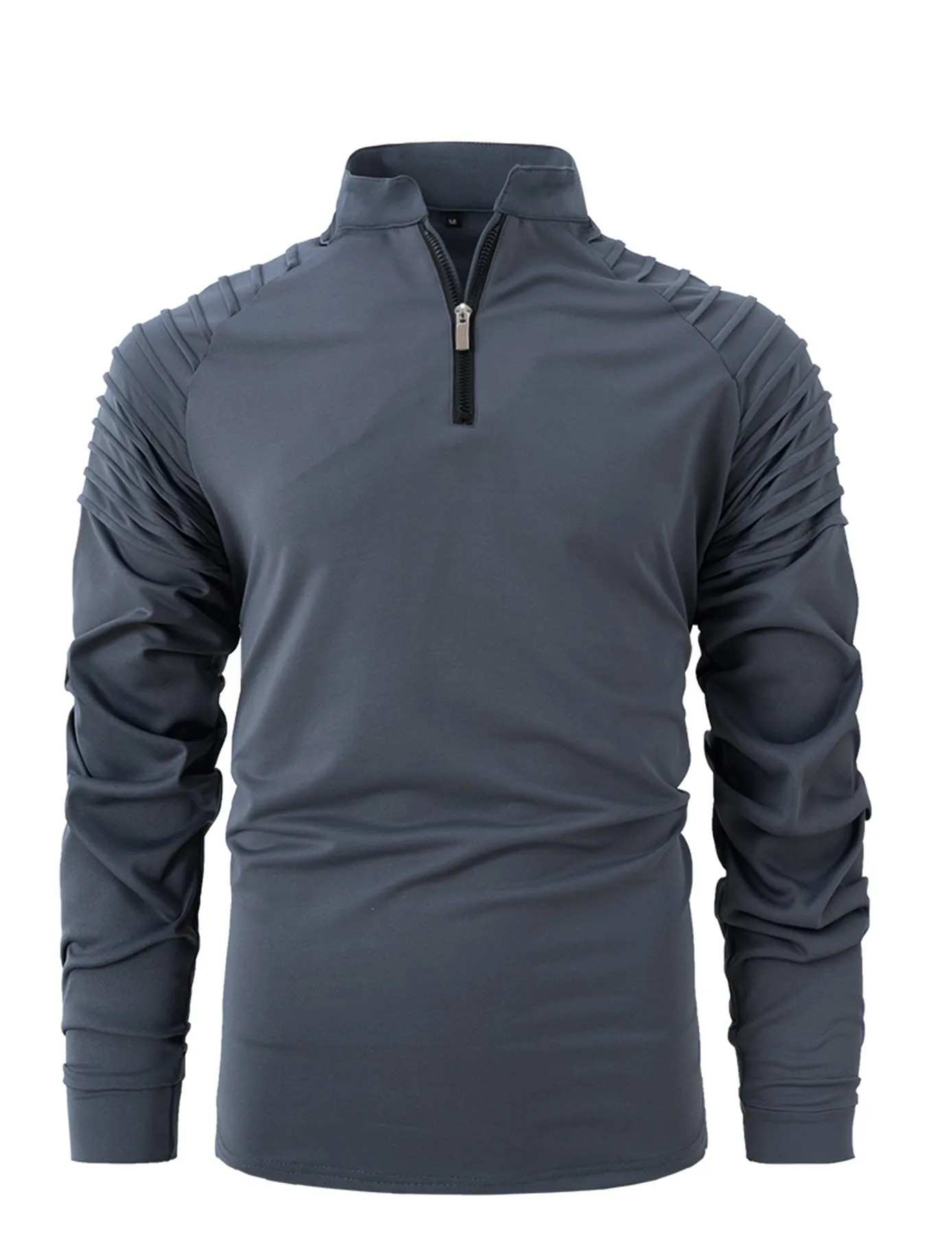 Spring autumn men's cotton blend slim fit long sleeve zipper polo shirt in army green