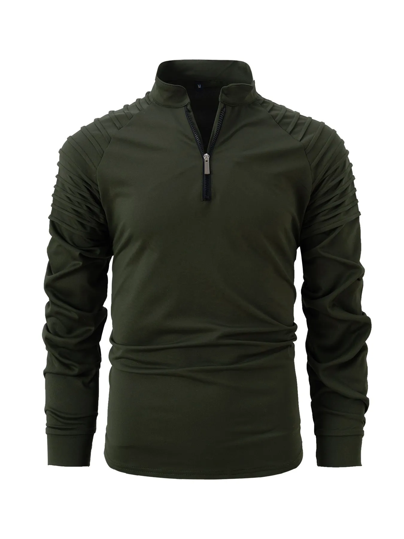Spring autumn men's cotton blend slim fit long sleeve zipper polo shirt in army green