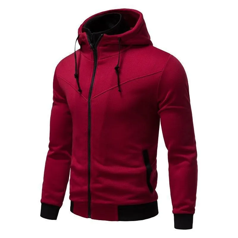 Sports Leisure Color-block Hooded Jacket in black slim fit polyester cardigan style
