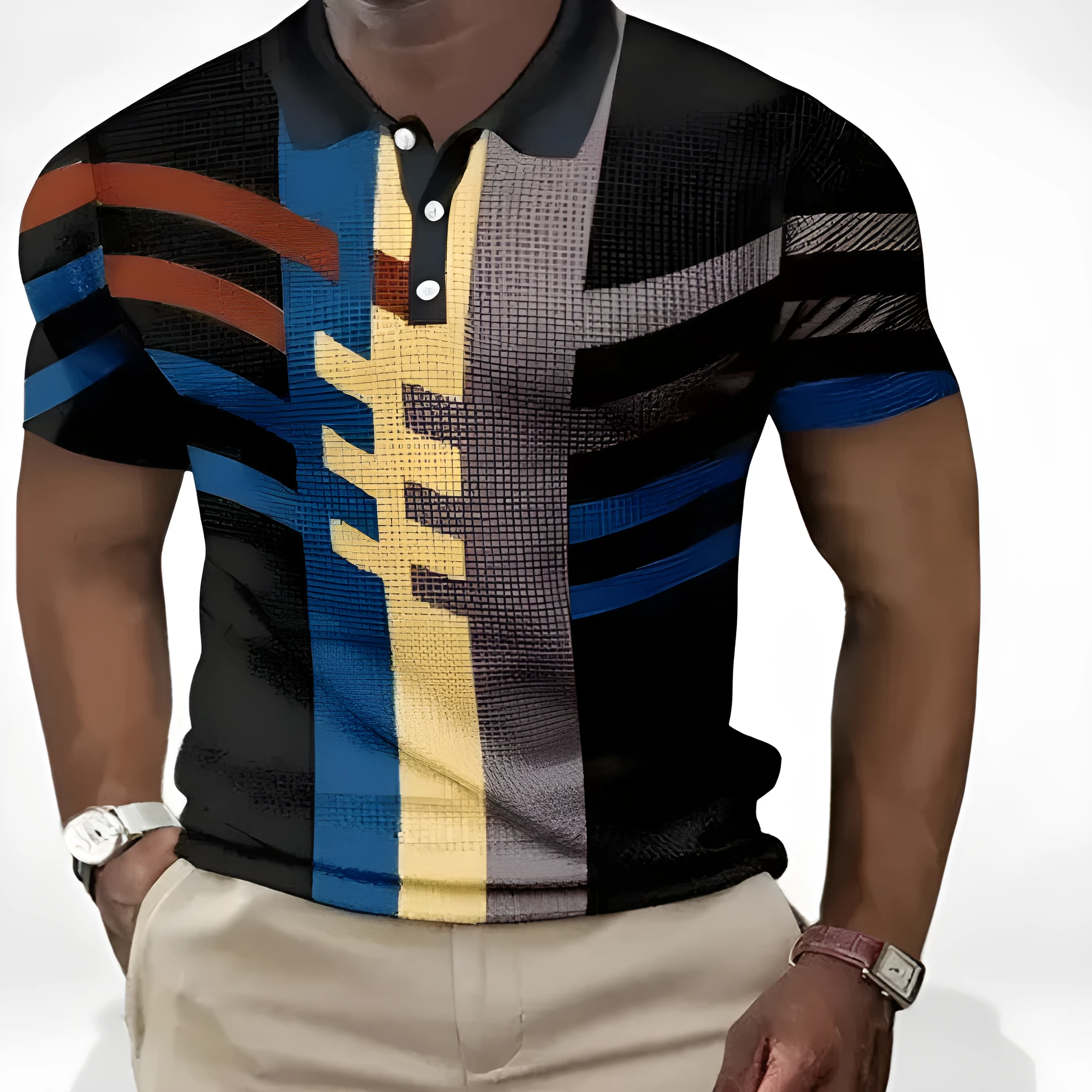 Summer men's casual retro loose fit short sleeve top in polyester, available in sizes S to 5XL