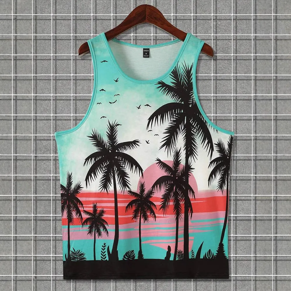 Men's solid colour sleeveless vest in Hawaiian style made from pinhole cloth polyester fabric