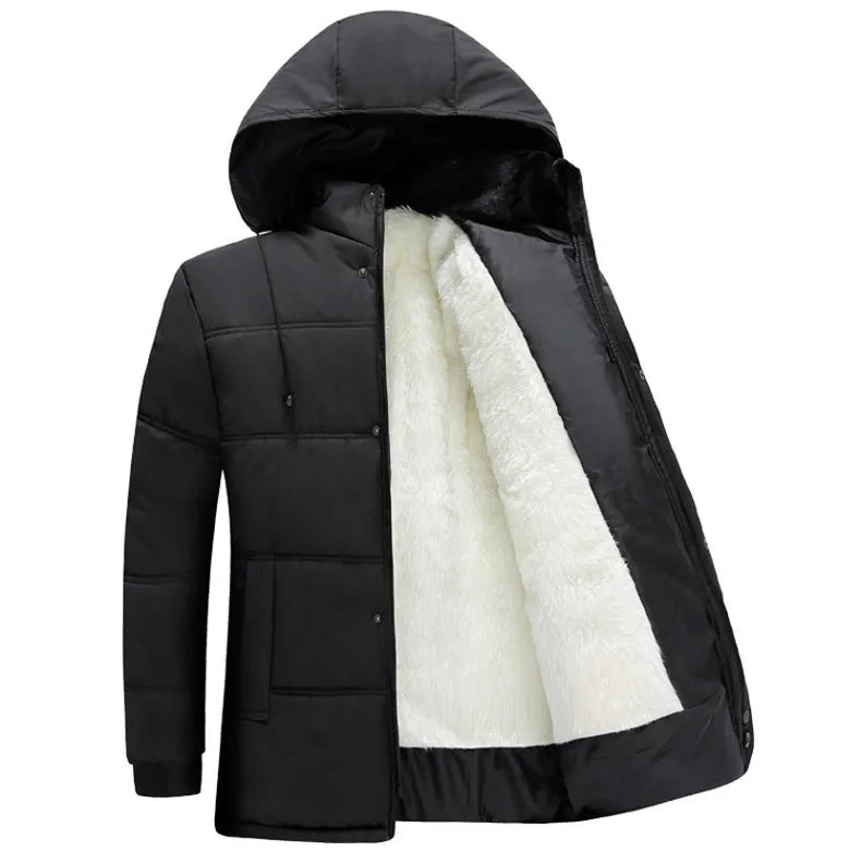 Men's winter cotton coat jacket with detachable hat in loose fit, available in gray