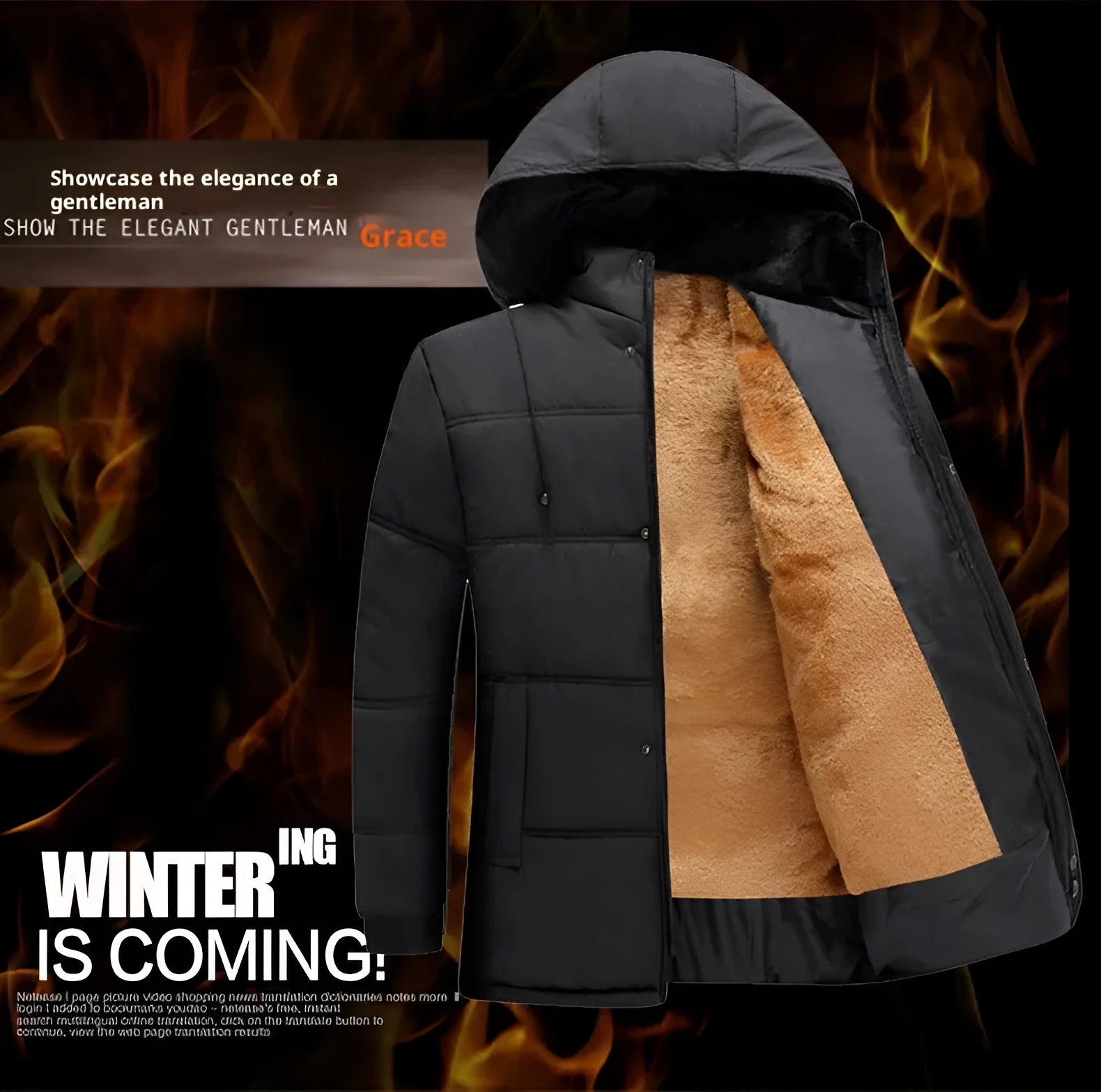 Men's winter cotton coat jacket with detachable hat in loose fit, available in gray