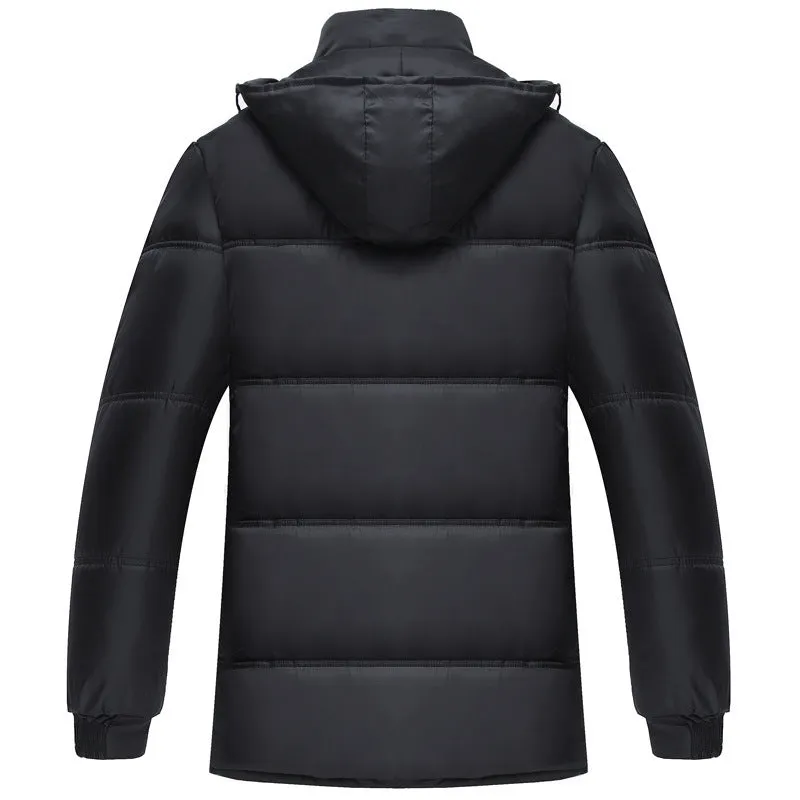 Men's winter cotton coat jacket with detachable hat in loose fit, available in gray