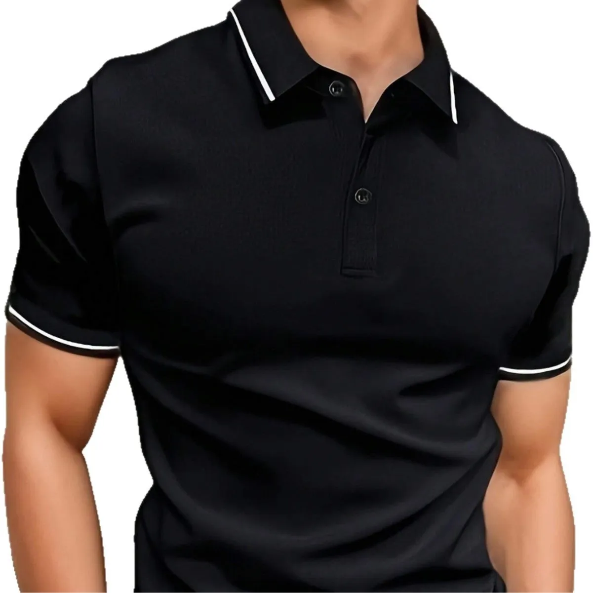 Men's casual button short sleeve business lapel shirt in solid colour polyester – black, khaki, light gray, red