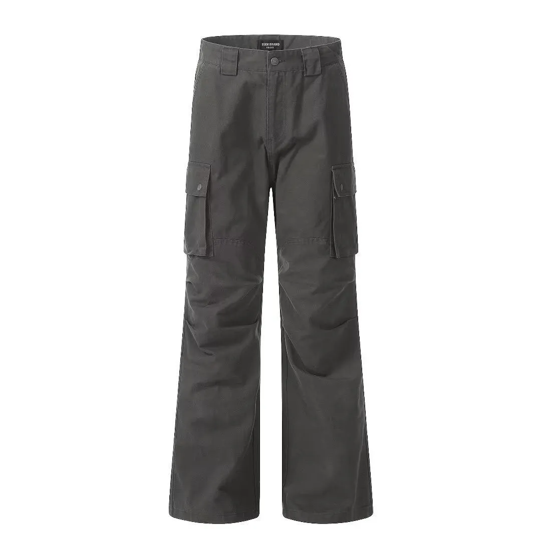 Men's retro high-street straight leg cotton trousers in black