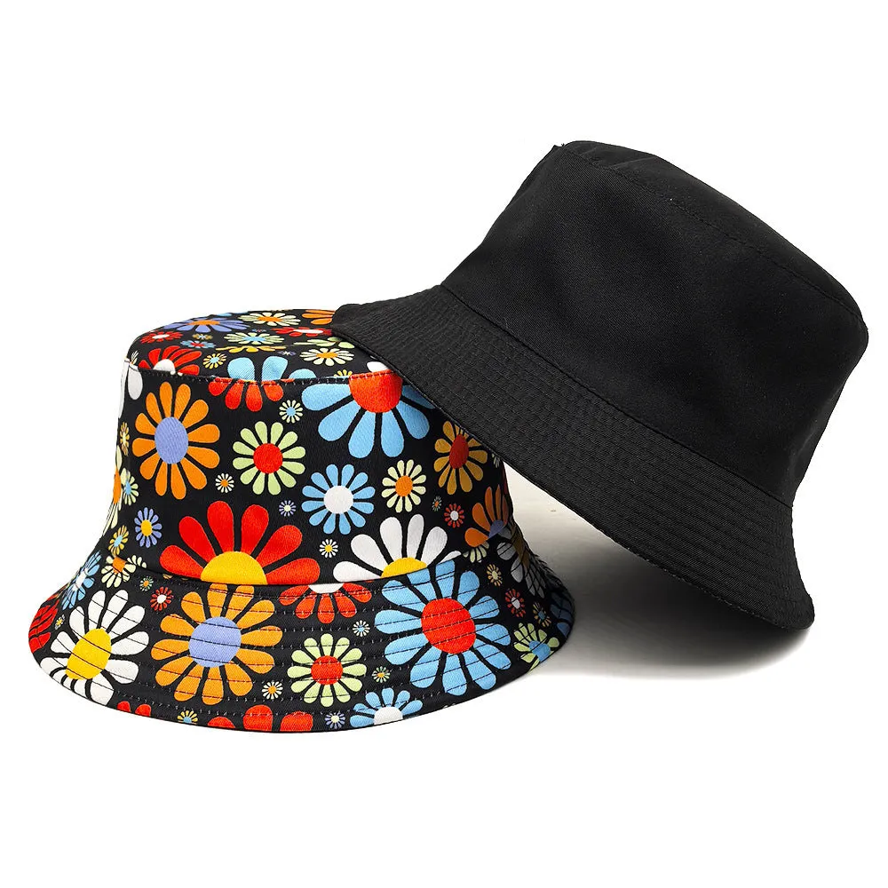 Colourful flower pattern bucket hat with dome crown design, medium size 56-58cm