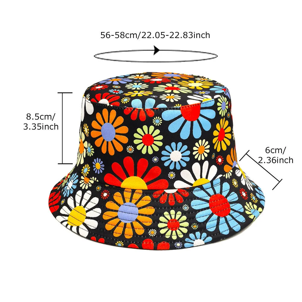 Colourful flower pattern bucket hat with dome crown design, medium size 56-58cm