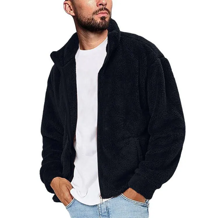 Casual men's solid colour polyester hooded jacket in gray with hood, front view