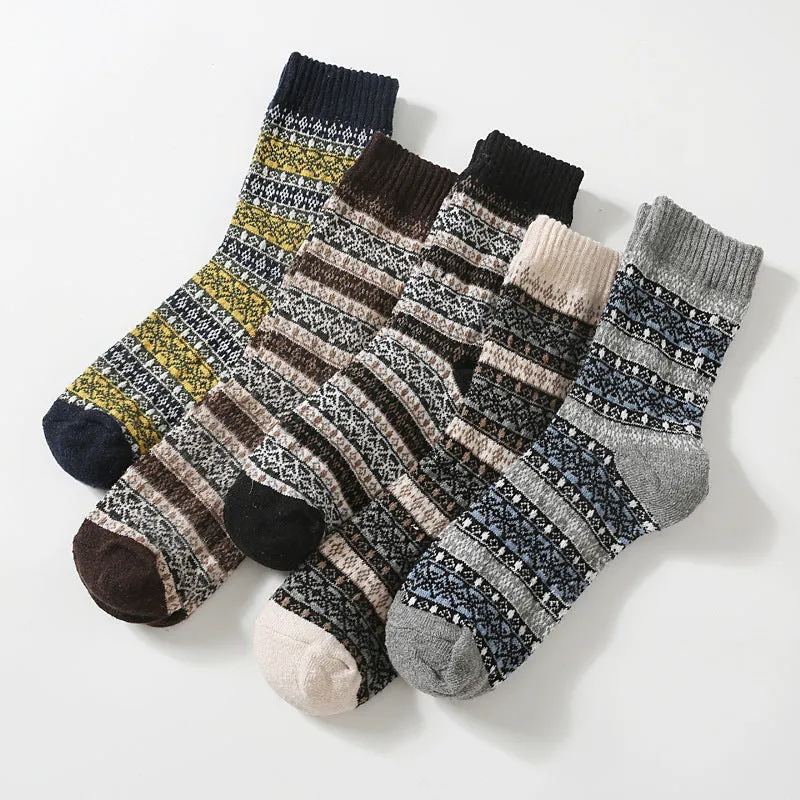 Retro large square cotton socks for men, mid-tube height, anti-friction, pack of 5 in various colours