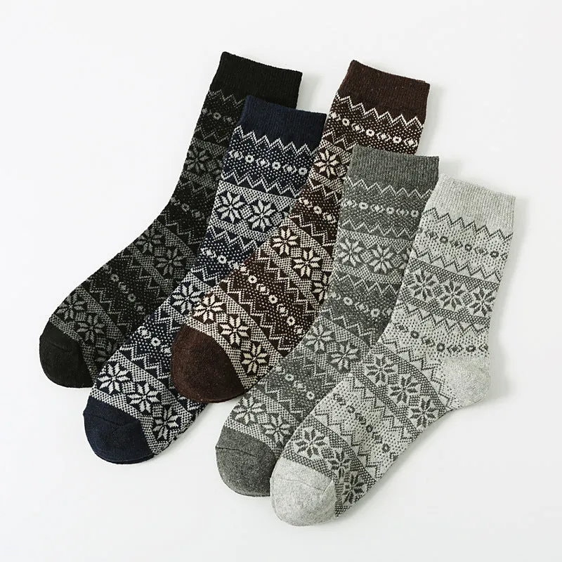 Retro large square cotton socks for men, mid-tube height, anti-friction, pack of 5 in various colours