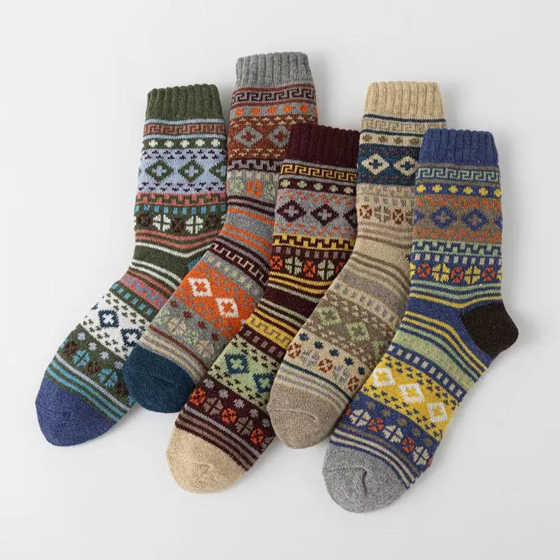 Retro large square cotton socks for men, mid-tube height, anti-friction, pack of 5 in various colours