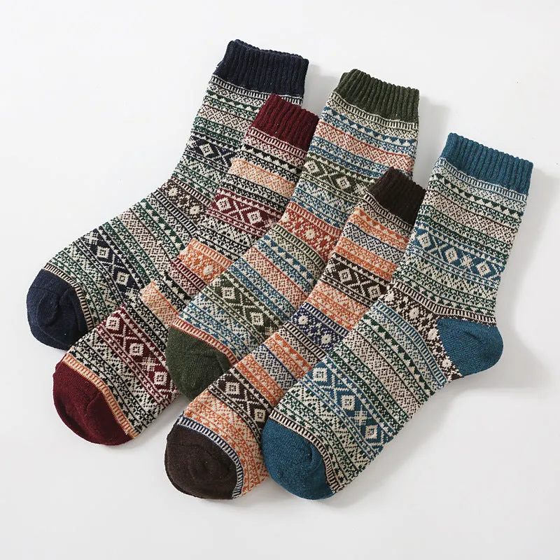 Retro large square cotton socks for men, mid-tube height, anti-friction, pack of 5 in various colours