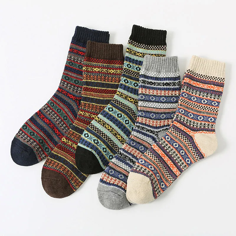 Retro large square cotton socks for men, mid-tube height, anti-friction, pack of 5 in various colours