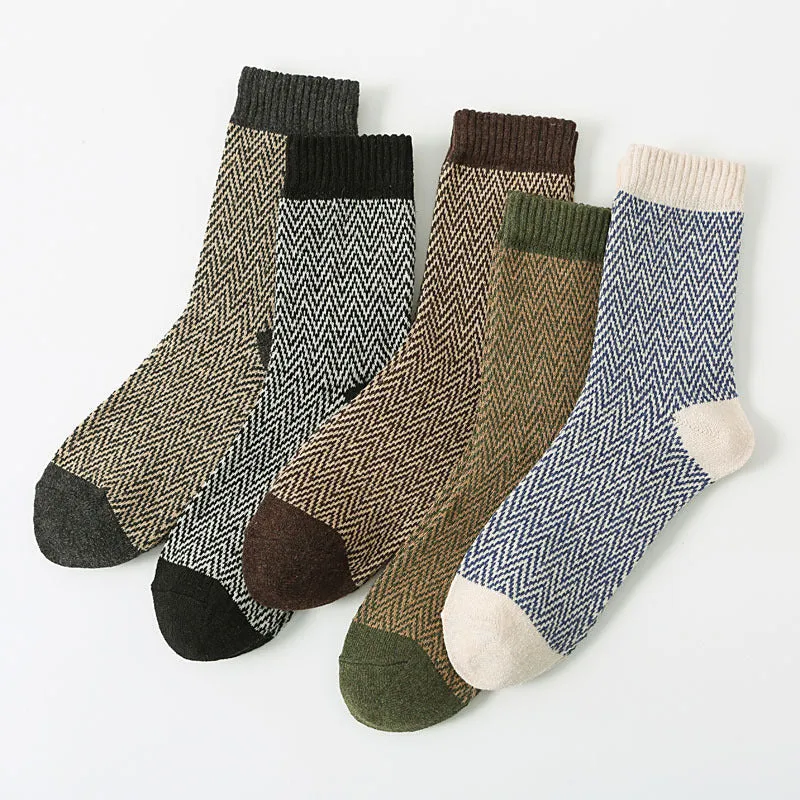 Retro large square cotton socks for men, mid-tube height, anti-friction, pack of 5 in various colours