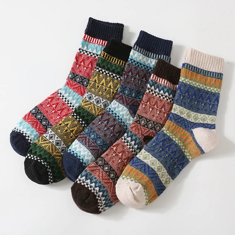 Retro large square cotton socks for men, mid-tube height, anti-friction, pack of 5 in various colours
