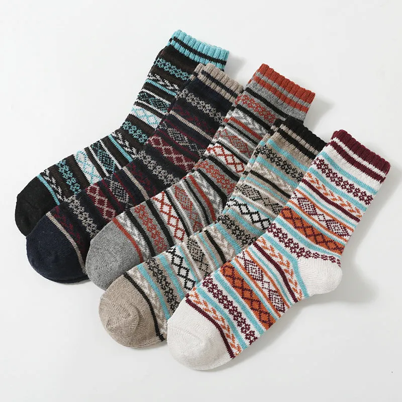 Retro large square cotton socks for men, mid-tube height, anti-friction, pack of 5 in various colours