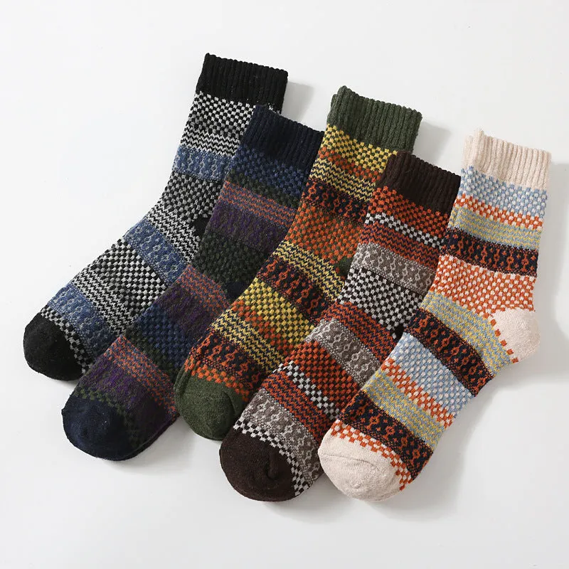 Retro large square cotton socks for men, mid-tube height, anti-friction, pack of 5 in various colours