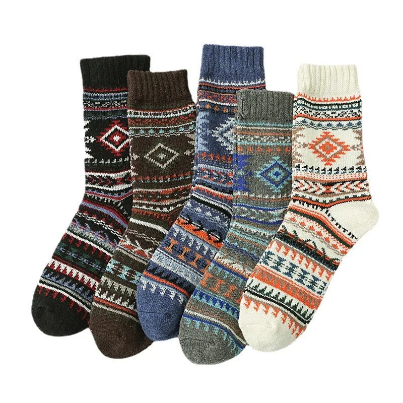 Retro large square cotton socks for men, mid-tube height, anti-friction, pack of 5 in various colours