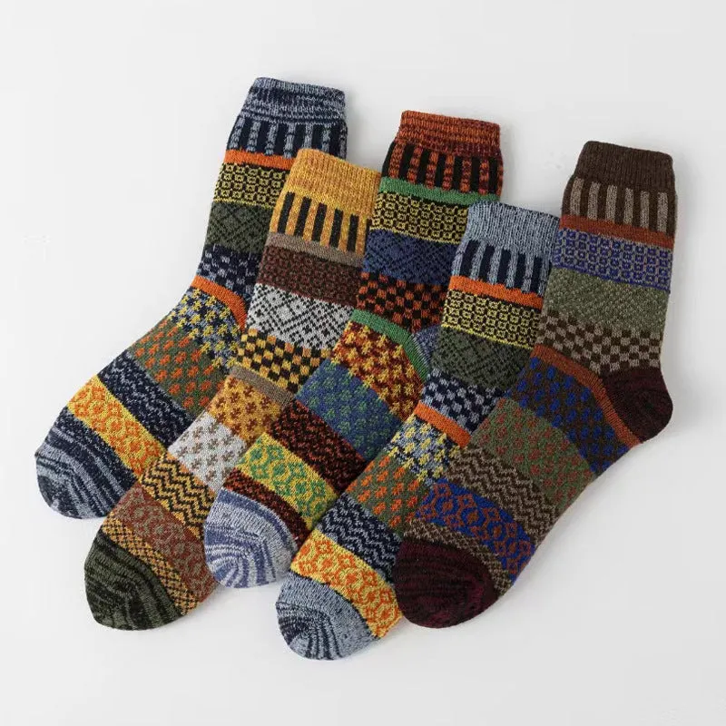 Retro large square cotton socks for men, mid-tube height, anti-friction, pack of 5 in various colours