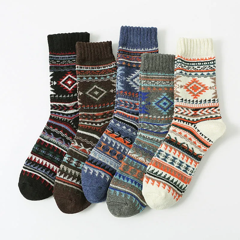 Retro large square cotton socks for men, mid-tube height, anti-friction, pack of 5 in various colours