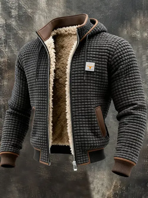Slim fit cardigan cotton-padded jacket with grid pattern and 3D patch pocket in polyester fabric, available in multiple sizes and colours