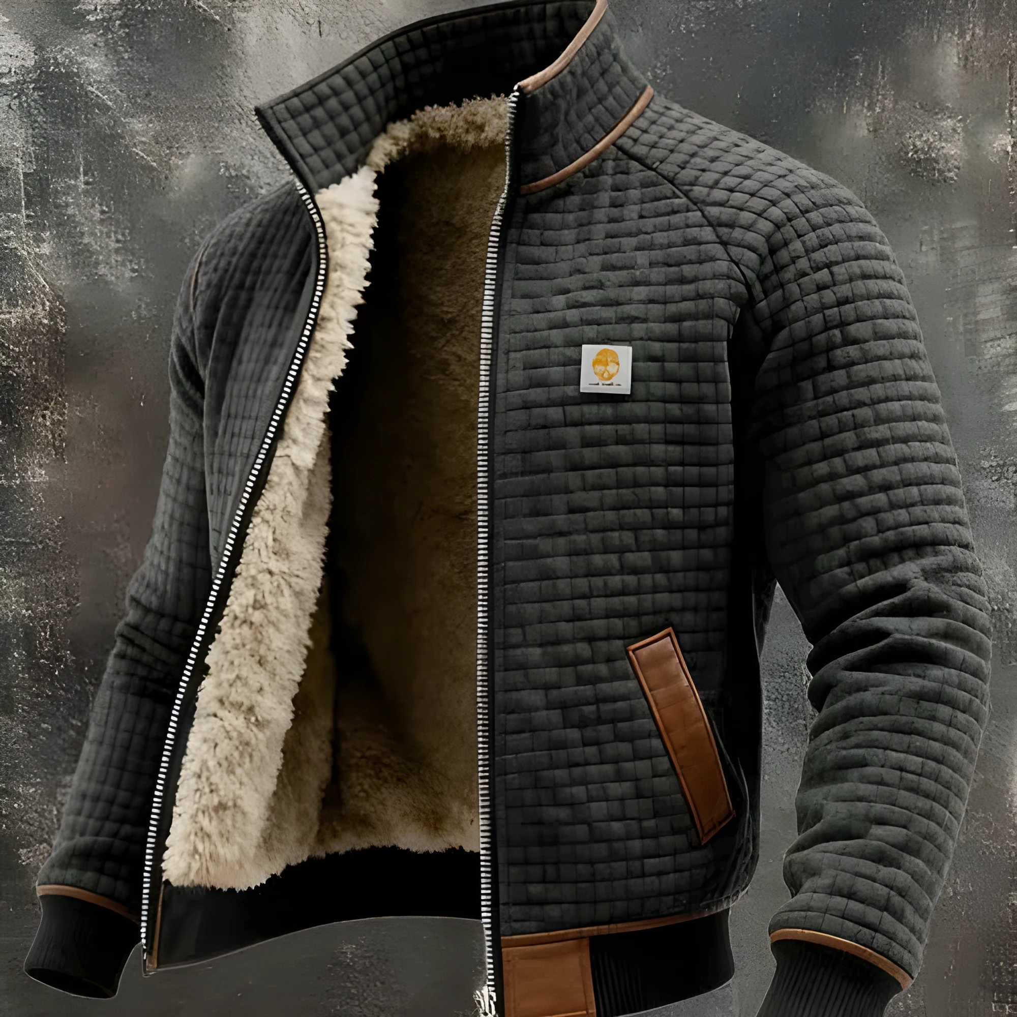 Slim fit cardigan cotton-padded jacket with grid pattern and 3D patch pocket in polyester fabric, available in multiple sizes and colours