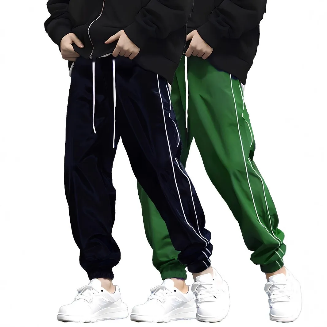 Lightweight breathable loose casual pants for men in black polyester summer trousers