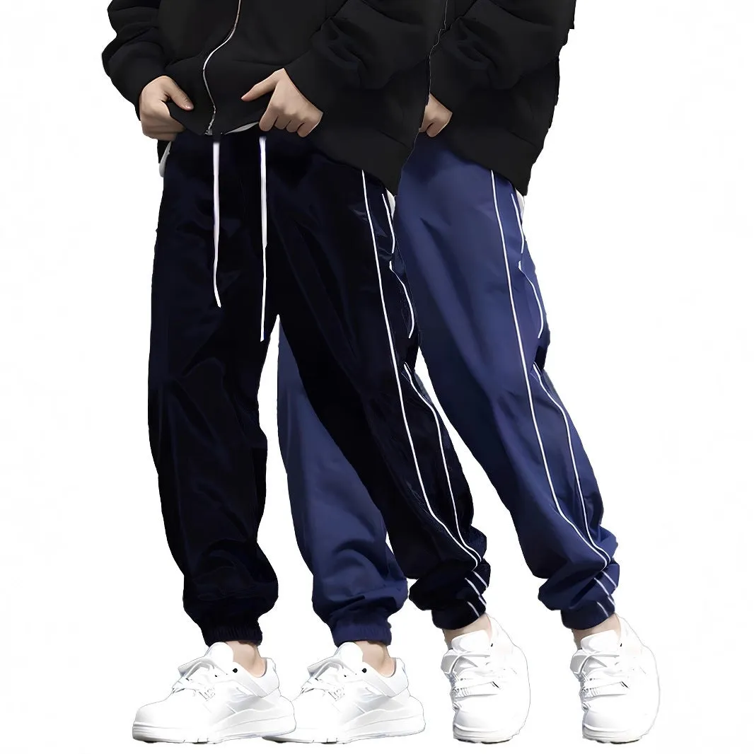 Lightweight breathable loose casual pants for men in black polyester summer trousers