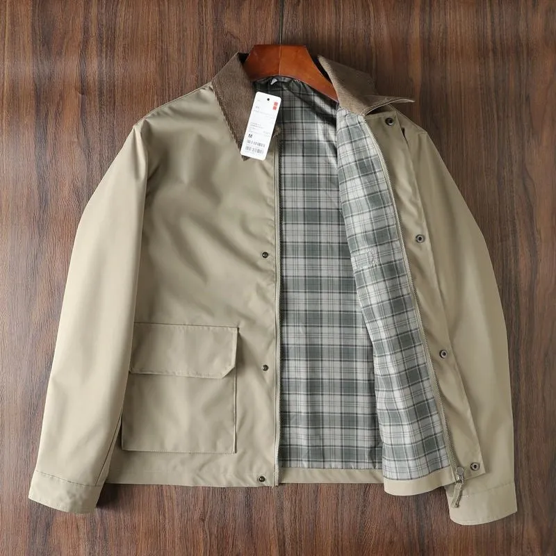 Men's casual short jacket in British style, cotton fabric, hooded, drawstring sleeves, black colour