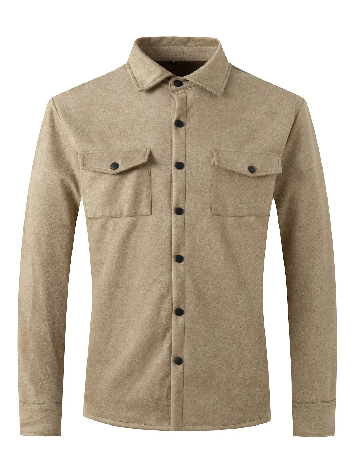 Men's turn-down collar casual jacket in solid colour with 3D patch pockets and loose fit