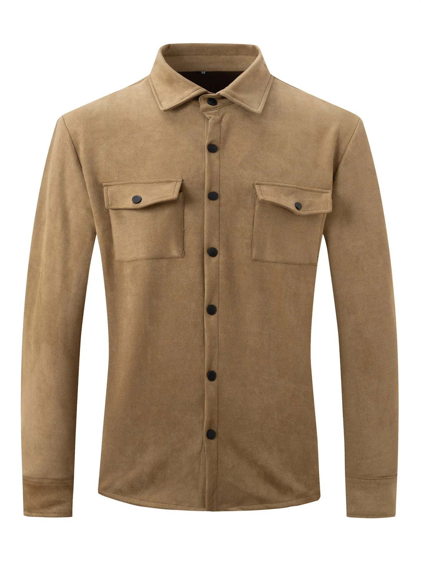 Men's turn-down collar casual jacket in solid colour with 3D patch pockets and loose fit